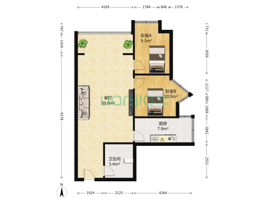 南方公寓 2室1厅1卫 92平方