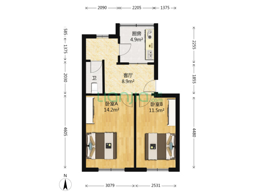 庆丰小区 2室1厅1卫 55平方