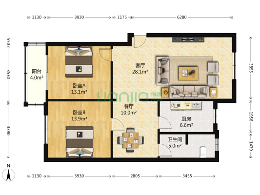 华文苑A区 2室2厅1卫 99平方