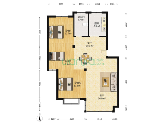 唐家汇小区 3室2厅1卫 106平方