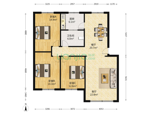 吴家坝北街154号院 3室2厅1卫 112平方