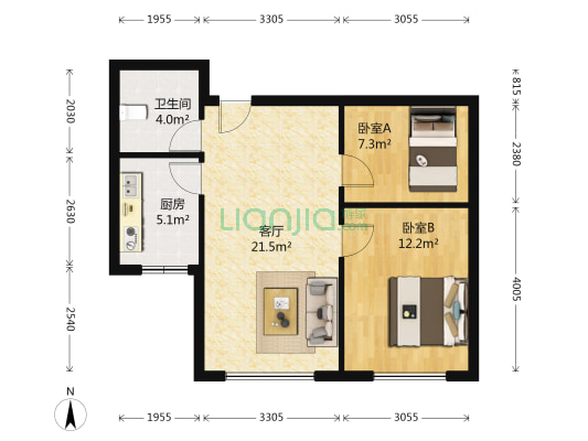 保利观澜 2室1厅1卫 76平方