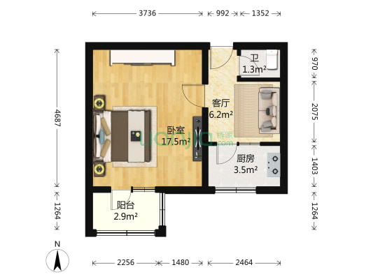 田村山南路20号院 1室1厅1卫 40平方