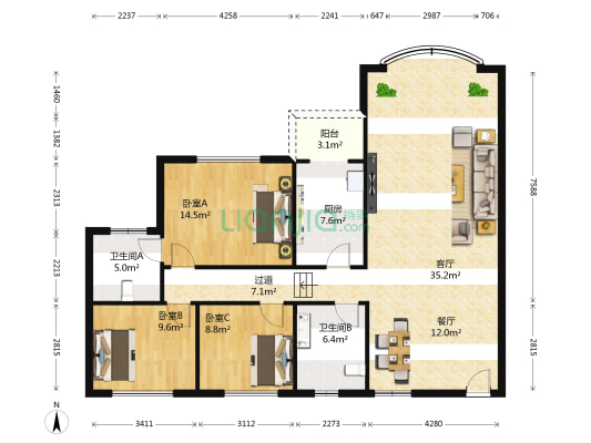 金峰小区 3室2厅2卫 138平方