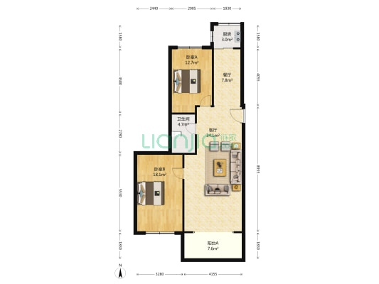 广大富延 2室2厅1卫 122平方