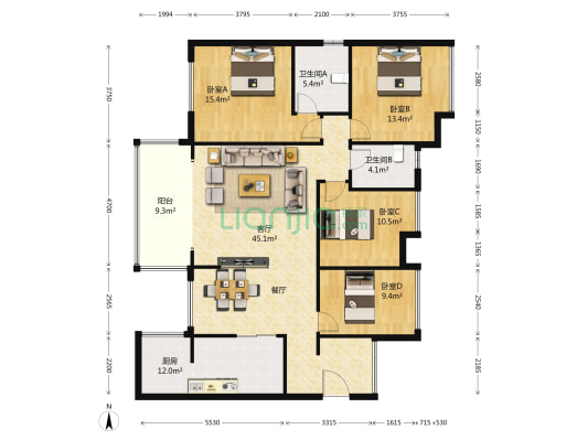 保利·紫薇郡 4室1厅2卫 134平方