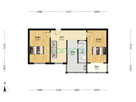 山西康乐幼儿园宿舍 2室1厅1卫 67平方