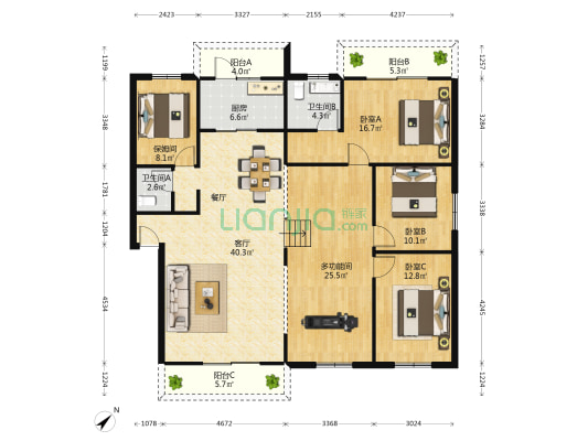 红运街3号 4室1厅2卫 168平方