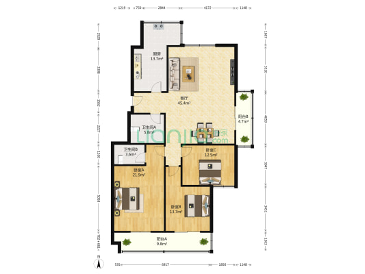 金源山居 3室1厅2卫 161平方