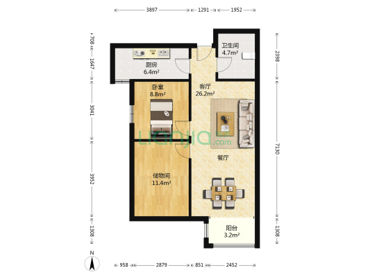 星城国际东苑 1室1厅1卫 92平方