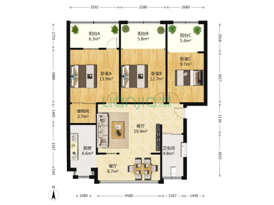 纺织品公司家属院 3室2厅1卫 102平方