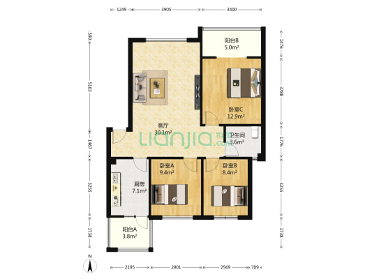 永丰教师楼 3室1厅1卫 94平方