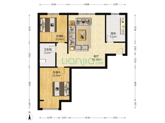 门头沟京汉铂寓 2室1厅1卫 93平方