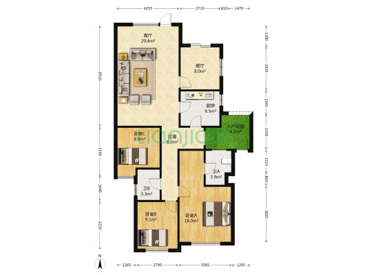 金科阳光小镇三期 3室2厅2卫 218平方