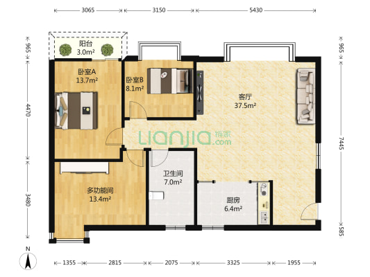 缤纷四季 3室1厅1卫 115平方