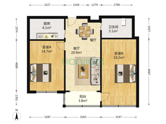 思南路泰康路精装修双南两房满五唯一业主急售-户型图