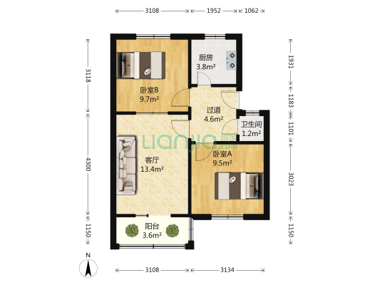 伏牛路156号院 2室1厅1卫 58平方