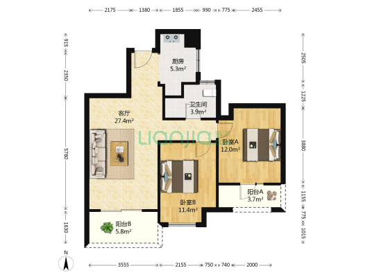龙湖春森俪湾 2室1厅1卫 89平方