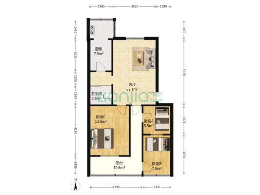 碧云路七号院 3室1厅1卫 84平方