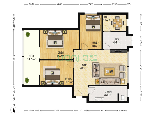 樊城区财政局家属院 3室2厅1卫 111平方