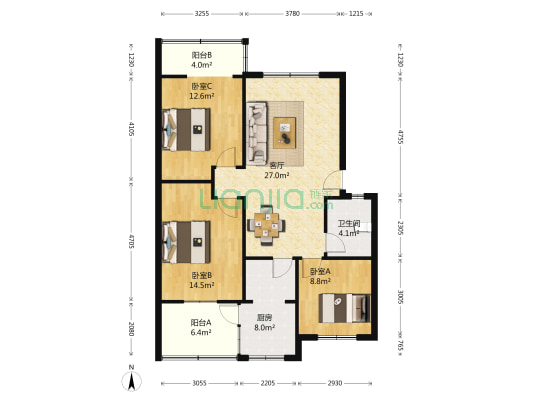 川大新北村 3室1厅1卫 98平方