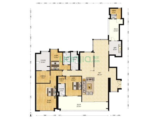 华侨城LOFT公馆 3室1厅5卫 287平方