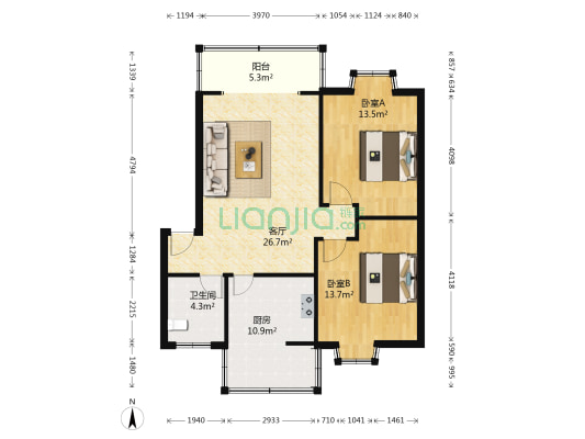 四川地质医院宿舍 2室1厅1卫 83平方