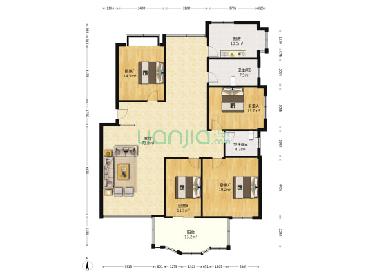 顺安花园 4室1厅2卫 184平方