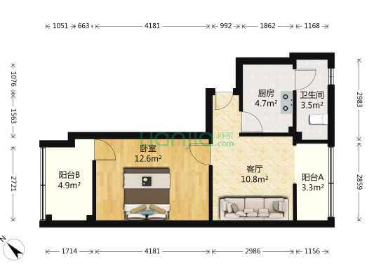先烈东路 1室1厅1卫 51平方