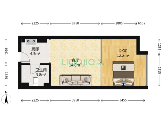 东方明珠花园 1室1厅1卫 48平方