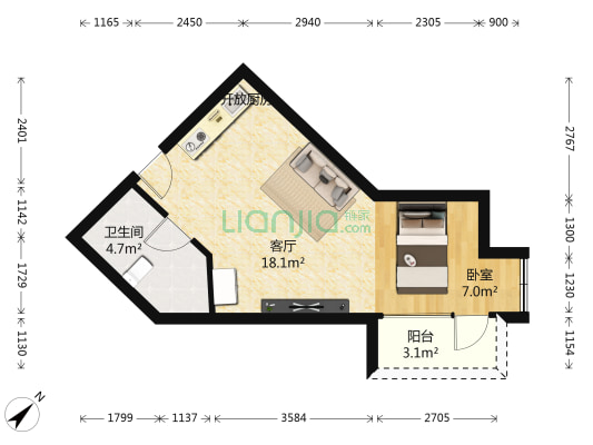 99号公寓 1室1厅1卫 51平方