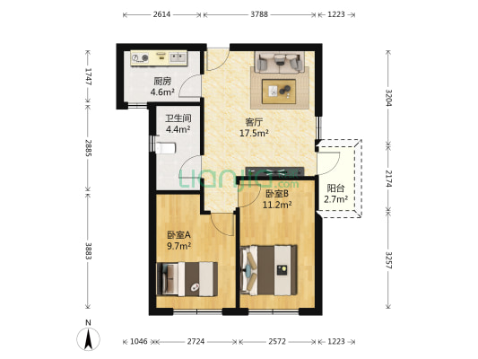 海滨花园 2室1厅1卫 65平方