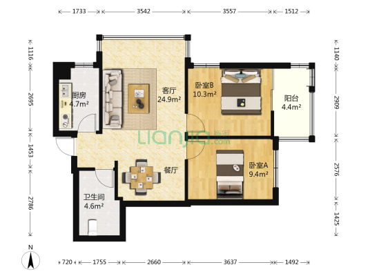 金山大景城 2室1厅1卫 79平方