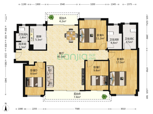碧桂园西樵悦府 4室1厅4卫 148平方