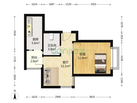 博雅新城A区 1室1厅1卫 49平方