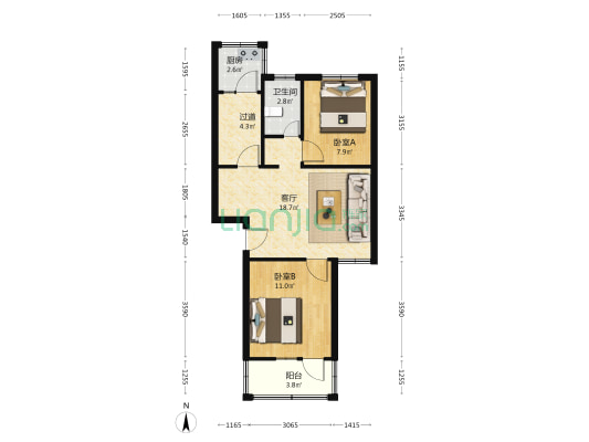 纺织二区 2室1厅1卫 66平方