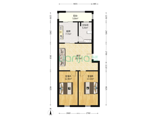 宽平花园二区 2室1厅1卫 86平方