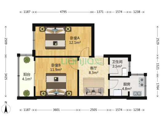 纬四路21-1号 2室1厅1卫 53平方