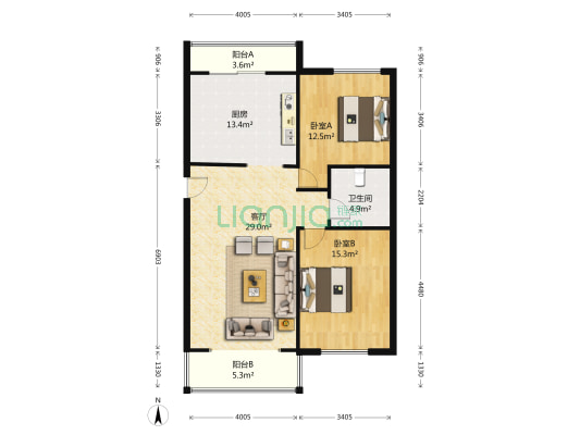 西典家园北区 2室1厅1卫 121平方