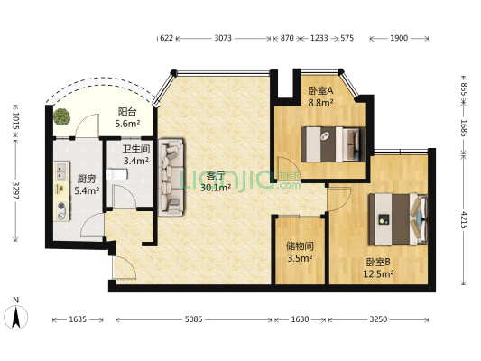 南方新城香榭里 2室1厅1卫 84平方