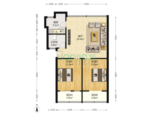 人民路保险家属院 2室1厅1卫 93平方