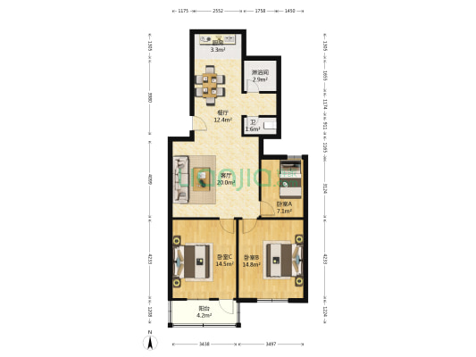 世纪大道32号 3室2厅2卫 93平方