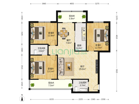 嘉汇苑 3室2厅2卫 135平方