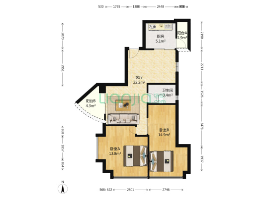 金鼎大厦 2室1厅1卫 85平方