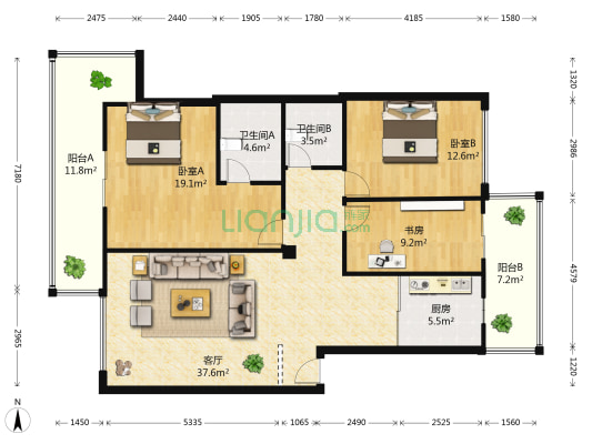 广基馨悦尚居 3室1厅2卫 121平方