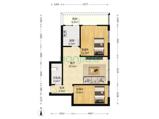 海侨街一巷 2室1厅1卫 64平方