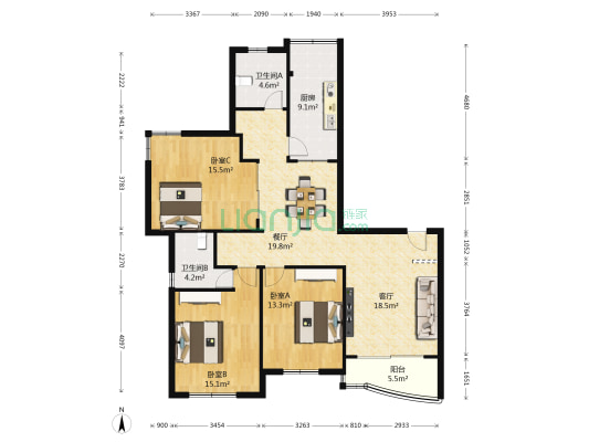 心仪雅苑 3室2厅2卫 135平方