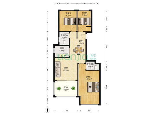 保利罗兰香谷 3室2厅2卫 86平方