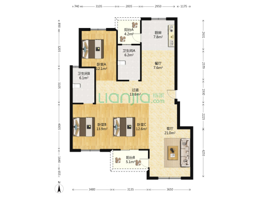 江南春晓东区 3室2厅2卫 133平方
