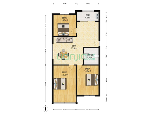 桂花公寓 3室1厅1卫 103平方